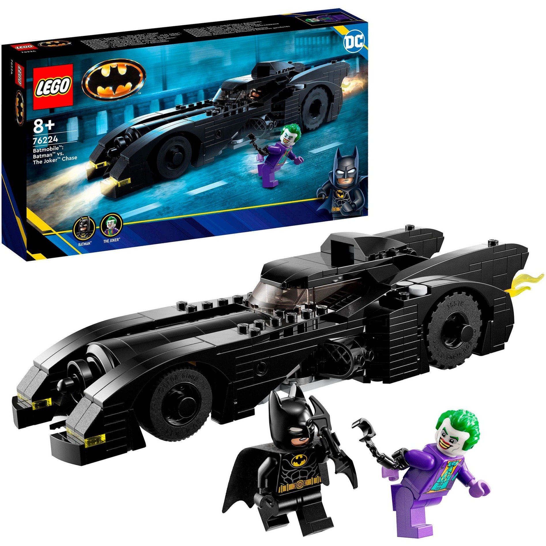 LEGO 76224 DC Batmobile: Batman verfolgt den Joker Set, Batmobil-Spielzeugauto von 1989 mit 2 Minifiguren, Automodell des Dark Knight mit Batarang, Superhelden-Geschenk für Kinder, Jungen und Mädchen