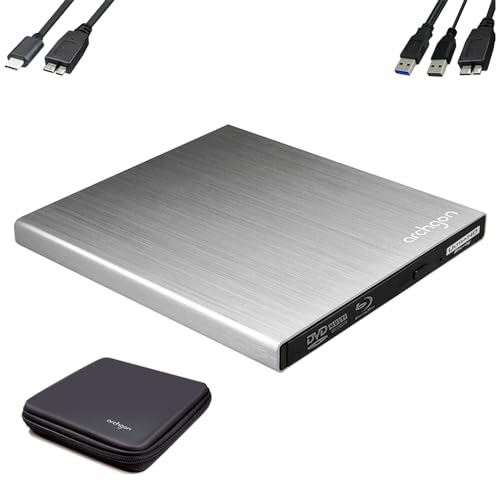 Archgon, Star UHD Externer 4K-Ultra HD BD DVD Player, Blu-ray BDXL Brenner extern für PC, Mac Laptop USB 3.0 / -C, M-Disk, Schutzbox, externes CD, BluRay Laufwerk, Alu Silber