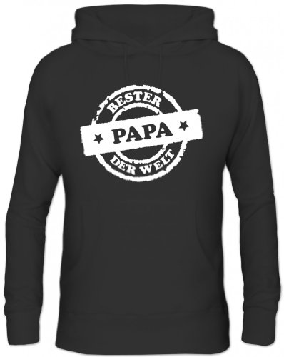 Shirtstreet24, Bester Papa der Welt Stempel, Vatertag Herren Kapuzen Sweatshirt Hoodie - Pullover, Größe: L,Schwarz