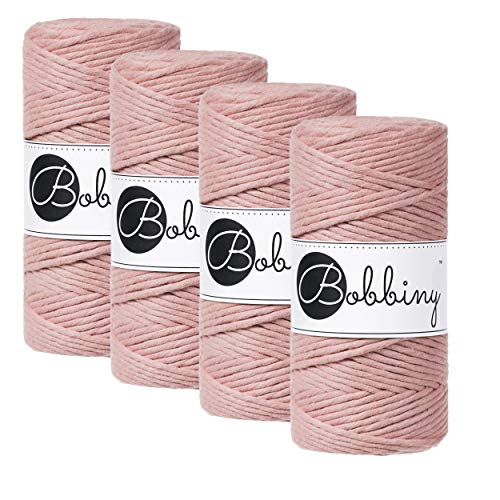 Bobbiny Makramee Garn Farbe Blush 3 mm einfach gezwirnt / 4 Rollen Spar-Set