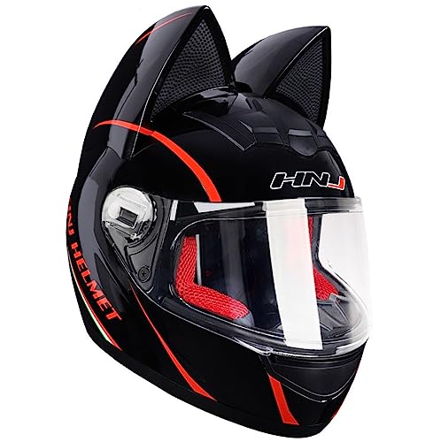 Full Face Motorradhelme mit Katze Ohren Adult Flip up Visiere Motocross Helm Vollvisierhelm Motorrad-Crash Helmet Leichtbau DOT/ECE Certified 25,S