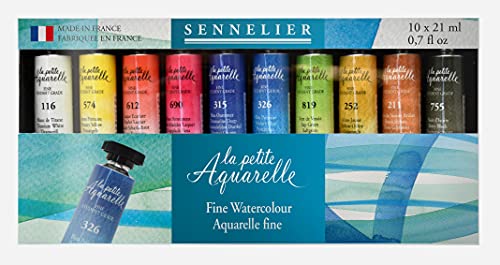 Sennelier La Petite Aquarelle Set, Student Watercolors, Includes Ten 21ml Tubes of Fine Artist Quality Watercolors (10-131684-00)