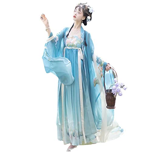 Erwachsene Cosplay Han Fu Kostüm Frauen Traditionelle Chinesische Alte Hanfu Bühnen Performance Wear (Color : Blue, Size : XL=168-175cm)