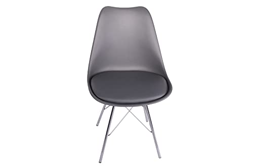 SAM Schalenstuhl Lerche, Sitzschale grau, integriertes Kunstleder-Sitzkissen, Stuhl mit Metallfüßen in Chrom, Esszimmerstuhl im skandinavischen Stil