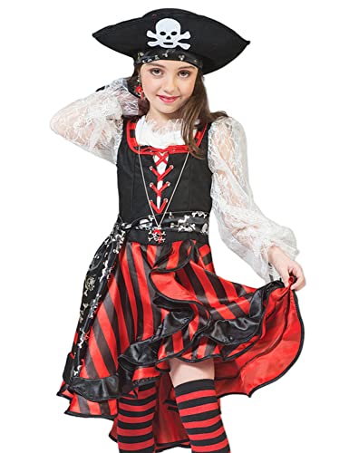 Das Kostümland Seeräuberin Peppina Piratin Kostüm für Kinder, Schwarz / Rot / Weiß, 164