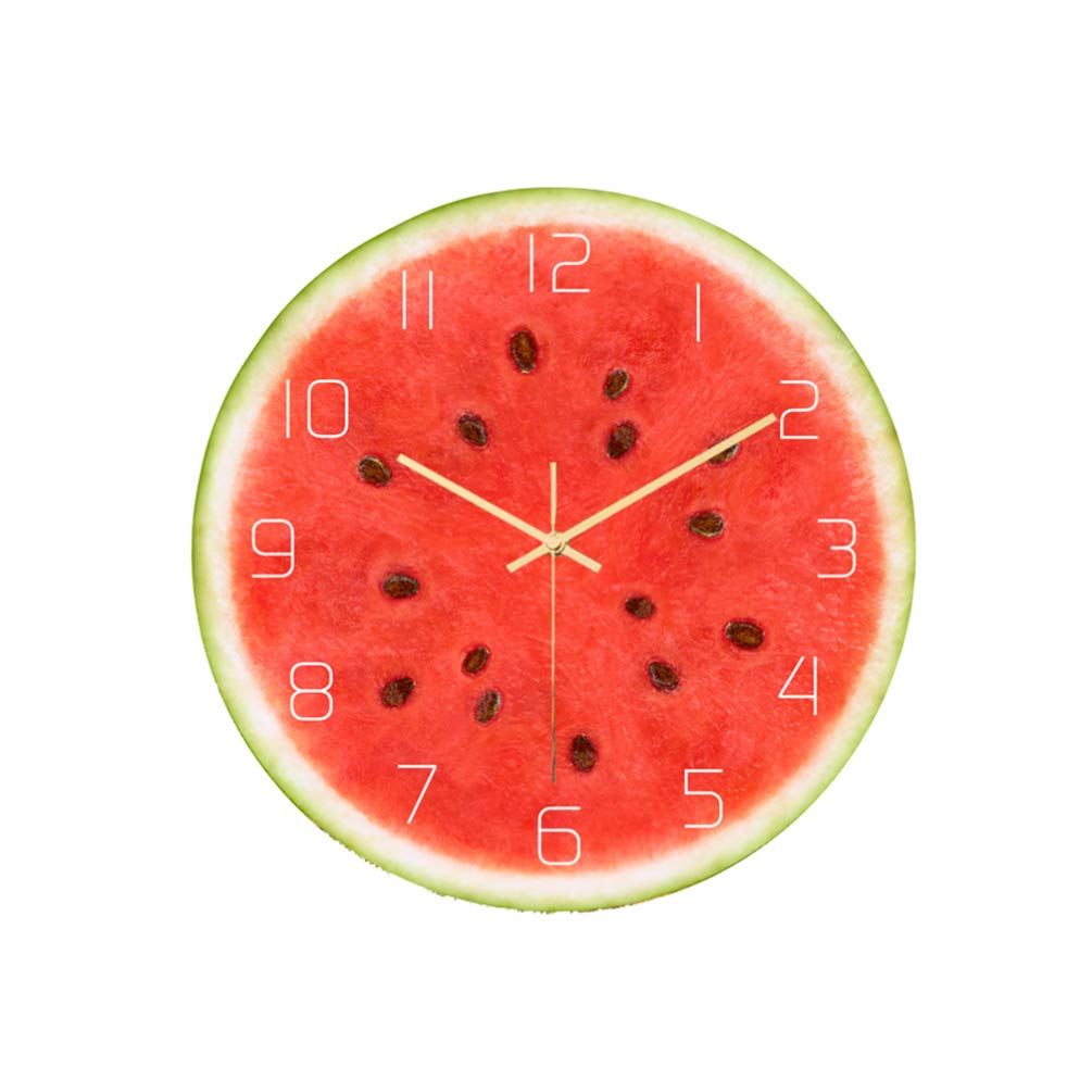 Healifty Wassermelonenfrucht Wanduhr nicht tickend leise nicht tickend dekorative Wanduhr für Schlafzimmer Wohnzimmer Büro Dekoration ohne Batterie
