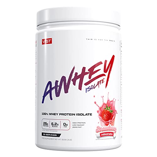 AWHEY – Whey Protein Isolat – Whey Premium Eiweißpulver reich an EAAs & BCAAs – Zuckerfrei, Glutenfrei, Laktosefrei – 30 Portionen – Made in Germany – Strawberry Milkshake – 900g