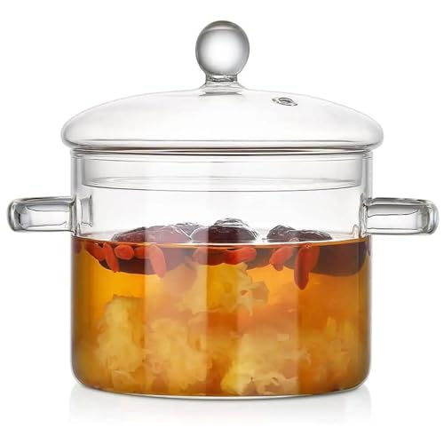 1600ML Glas Topf - Glas-Kochgeschirr-Kochtopf, Glastopf mit Deckel zum Kochen für sicheres Kochen von Nudeln, Suppe, Milch, Babynahrung