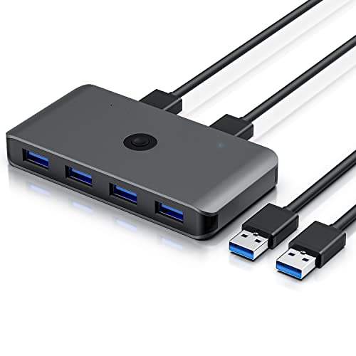 CSL - USB Switch 3.2 Gen1, Switcher 2 In 4 Out, USB KVM Switch Hub, für 2 PCs, mit 2X USB A auf A Kabel für Tastatur, Maus, Drucker, Scanner, USB Sticks, Festplatten, Headsets etc.