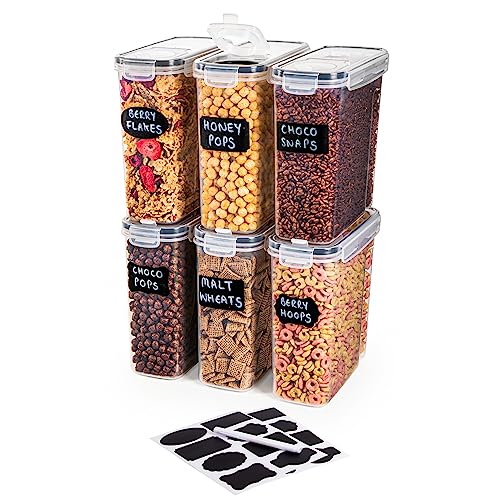 nuovva Luftdichte Müsli-Vorratsdosen - 6 Stück Frischhaltedosen Set - 2,5L Küche Speisekammer Organizer - BPA-freies Müsli-Spender-Set - Ideal für Müsli & Cornflakes Lagerung