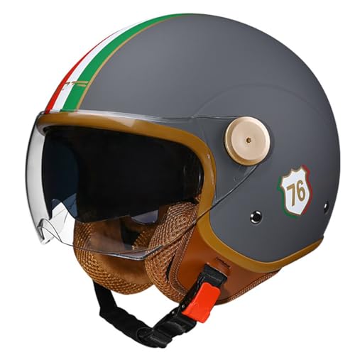 Retro-Motorradhelm mit offenem Gesicht und Jet-Helm, Vintage-3/4-Motorrad-Halbhelm, DOT/ECE-zugelassener Motorrad-Sturzhelm für Erwachsene und Frauen K,55~60CM