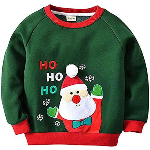 Minizone Kinder Sweatshirt Weihnachten Langarmshirt Jungen Mädchen Weihnachtsmann Fleecepullover, Königsblau 5-6 Jahre