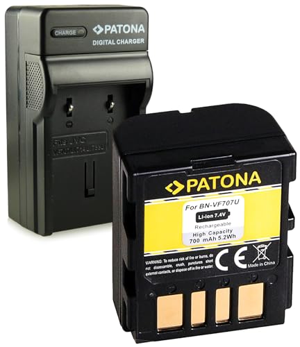 PATONA 3in1 Ladegerät + Akku BN-VF707U VF-707 für JVC GZ-MC100 GZ-MC200 GZ-MC500 GZ-MG20 GZ-MG505 GR-D239 GR-D240 GR-D250 GR-D270