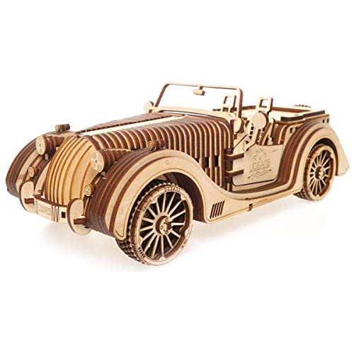 UGEARS VM-01 Roadster Auto - 3D Holzkunst DYI - Modellbau Projekte für Erwachsene und Kinder - 3D Technisches Modell - Aus Sperrholz mit integriertem Getriebe - Großartiges Geschenk für Auto-Liebhaber