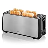 Cloer 3579 King-Size Toaster für 4 XXL Scheiben, Check-Funktion, Edelstahlgehäuse, 1500 Watt, schwarz Kunststoff