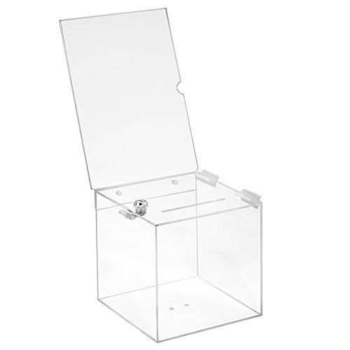 Losbox aus Acrylglas in 200x200x200mm mit Schloß und Topschild DIN A4 Hoch - Zeigis® / Spendenbox/Aktionsbox / Gewinnspielbox/transparent / durchsichtig/Acryl / Plexiglas® / abschließbar/versperrbar