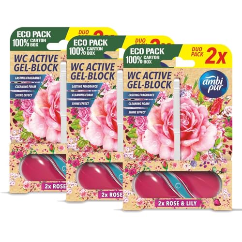 Ambi Pur WC Active Gel-Block 2x45g Rose & Lily - WC Duft (3er Pack)