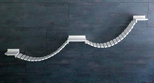 Jennys Tiershop Doppel-Hängebrücke in weiß, handgefertigte Tiermöbel/Luxusmöbel, Katzenmöbel in vielen Ausführungen, Katzenmöbel. Hier: Doppel-Hängebrücke 295 x 25 cm weiß (78j)