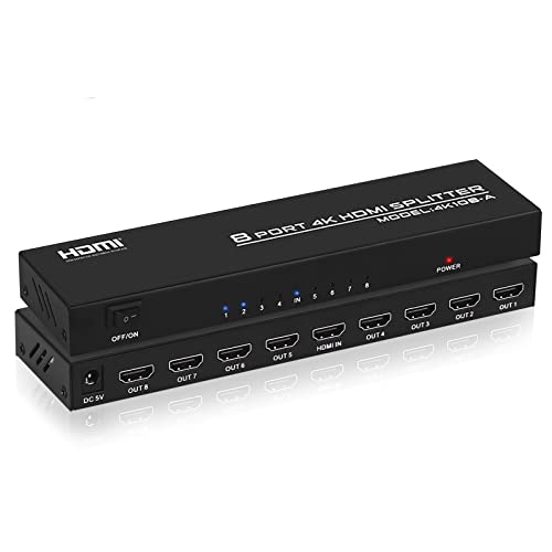 TCNEWCL 4K HDMI Splitter 1 in 8 Out Gleichzeitig 1x8 Audio Video HDMI Verteiler mit Netzteil, Unterstützt 3D, HDCP, Kompatibilität mit HDTV, Xbox, PS4, Blue-Ray Player, Projektor