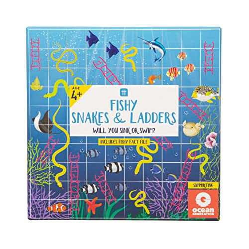 Talking Tables Schlangen und Leitern mit Fischmotiv für Kinder | Klassisches Brettspiel für Kinder & Familie mit pädagogischer Ozean-Faktenfeile