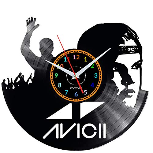 EVEVO DJ Avicii Wanduhr Vinyl Schallplatte Retro-Uhr groß Uhren Style Raum Home Dekorationen Tolles Geschenk Wanduhr DJ Avicii