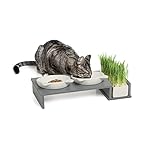 CanadianCat Company | Katzennapf erhöht, Futternapf Katze Cat Diner mit DREI Keramik Näpfen, Ø14,5 cm Fressnapf, Futterschale, Futterstation, in Betonoptik