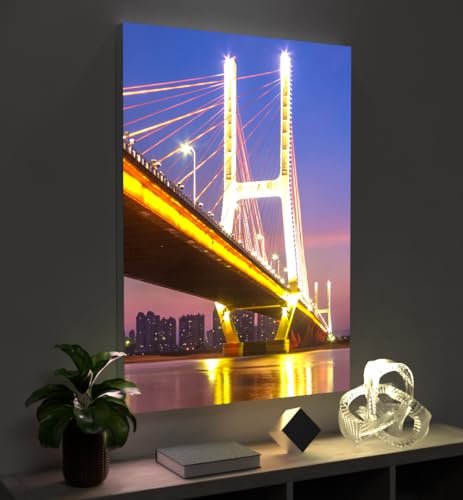 MyMaxxi - Pixlip Poster Bayi-Brücke Shanghai Wandbild Design Wand Dekoration, Foto Mehrfarbig Leuchtrahmen - Bauwerk, 42x60 cm, Rahmen: Leuchtrahmen inkl. Druck