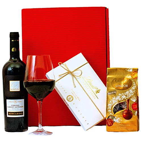 Geschenkset Mailand Geschenkkorb mit italienischem Wein und Lindt Pralinen