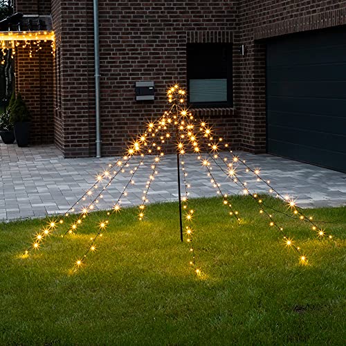Haushalt International LED Lichterpyramide inkl. Mast und Stern 1,5 Meter Weihnachtsdeko Lichterkette warmweiß Beleuchtung Lichternetz Weihnachtsbeleuchtung