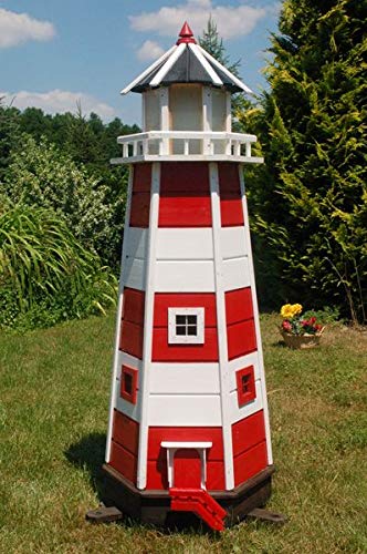 Deko-Shop-Hannusch XXL Leuchtturm mit 230 V LED Beleuchtung, sparsam, rot - weiß, 1,40m XXL