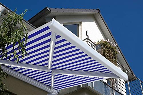Home Deluxe - LED Vollkassettenmarkise mit Wind- und Sonnensensor - ELOS - komplett inkl. Montagematerial I Terrassenüberdachung Sonnenschutz Windschutz (350, Marineblau - weiß)
