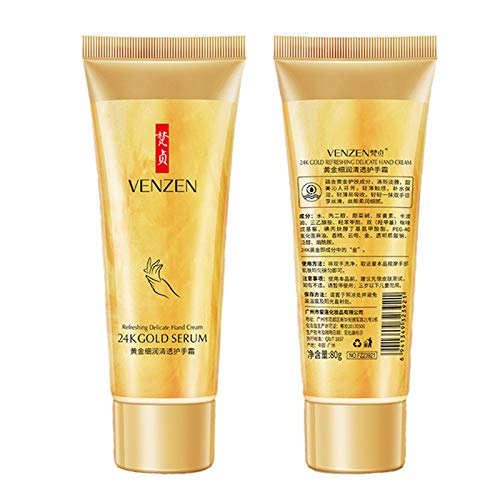 VENZEN Refreshing Delicate Hand Cream 24 Karat Gold Serum verjüngt Nikotinamid Hyaluronsäure Feuchtigkeitsspendend hellt 80 g auf