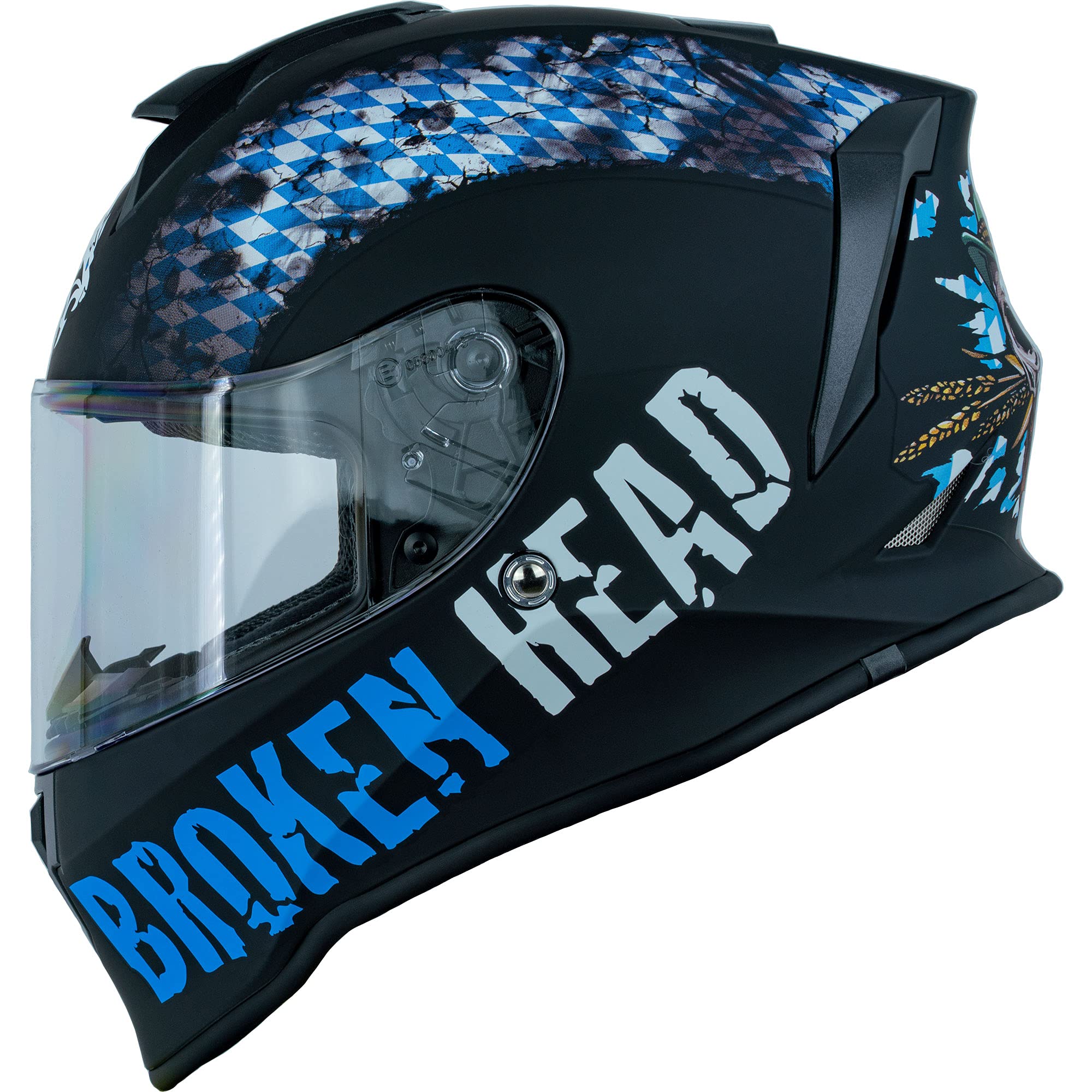 Broken Head Bavarian Patriot Integral-Helm - Sportlicher Motorradhelm - Helm mit Bayern Lifestyle Design, Blau/Schwarz (S (55-56 cm))