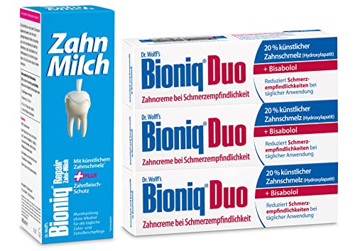 Bioniq® Repair-Zahncreme Duo, 3 x 75 ml & Zahn-Milch im Set, 1 x 400 ml