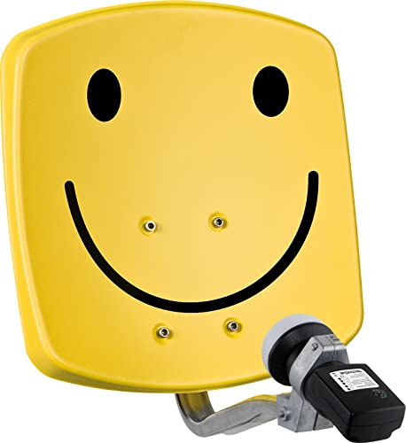 TechniSat DIGIDISH 33 – Satelliten-Schüssel für 1 Teilnehmer (33 cm kleine Sat Anlage - Komplettset mit Wandhalterung und Satfinder V/H-LNB) gelb Smiley