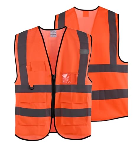 5x Warnweste - Größe XL - orange EN ISO 20471 mit Vertikalstreifen - Arbeitsweste & Bauarbeiter & Security 2023 Unfallweste Pkw Sicherheitsweste Arbeitsweste Weste reflektierend