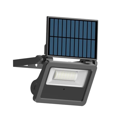 Solar compact black LED wall floodlight, IP54 motion detector, 1600 lumens, 5000 K, cool white
