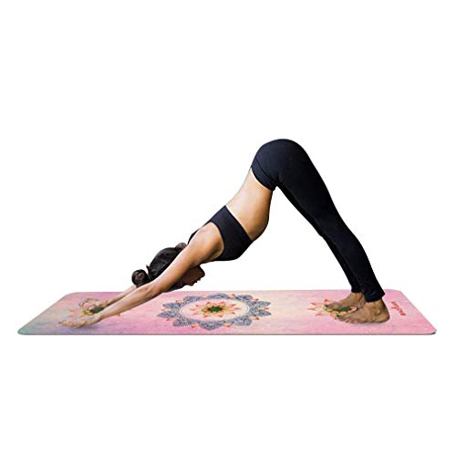 Yoga Mandala Print Yogamatte mit Tasche 1,5 mm dünn weich leicht faltbar rutschfest aus Naturkautschuk Travel Fitness Gymnastik Outdoor Sport Matte 180 x 68 cm mit Tasche Chakra (Variante 6)