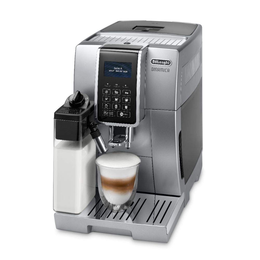 De'Longhi Dinamica ECAM 350.75.S Kaffeevollautomat mit LatteCrema Milchsystem, Cappuccino und Espresso und auf Knopfdruck, Digitaldisplay, 2-Tassen-Funktion, Großer 1,8 Liter Wassertank, Silber