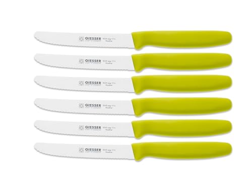 Giesser Messer 6er Set Brötchenmesser Tomatenmesser Küchenmesser 3mm Wellenschliff Klinge 11cm - Limette