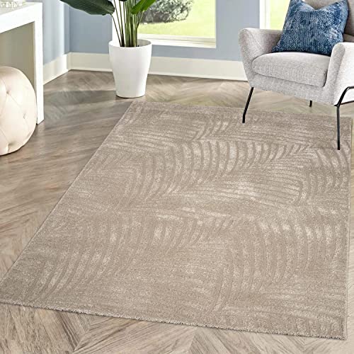 carpet city Teppich Kurzflor Wohnzimmer - Beige - 140x200 cm - Friseé mit 3D-Effekt - Florales Muster für Schlafzimmer Flur Esszimmer