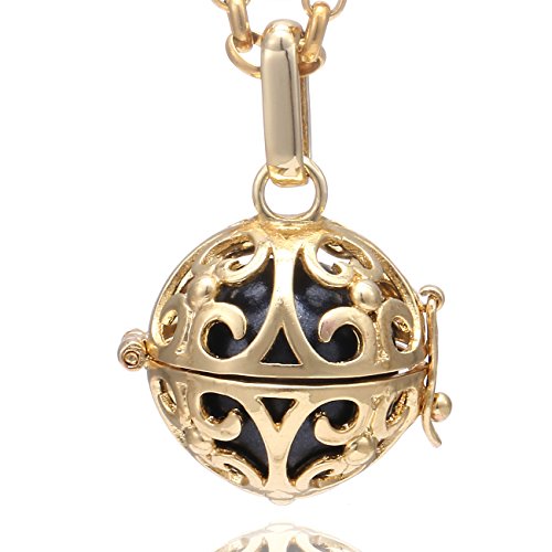 Morella Damen Halskette Edelstahl Gold 70 cm mit Ornament Anhänger Gold und Klangkugel schwarz Ø 16 mm in Schmuckbeutel