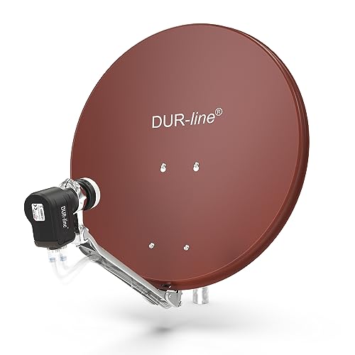 DUR-line 4 Teilnehmer Set - Qualitäts-Alu-Satelliten-Komplettanlage - Select 60cm/65cm Spiegel/Schüssel Rot + Quad LNB - für 4 Receiver/TV [Neuste Technik, DVB-S2, 4K, 3D]