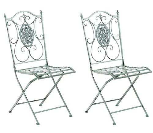 CLP 2er Set Eisen-Gartenstühle Sibell I Klappstühle mit edlen Verzierungen, Farbe:antik-grün
