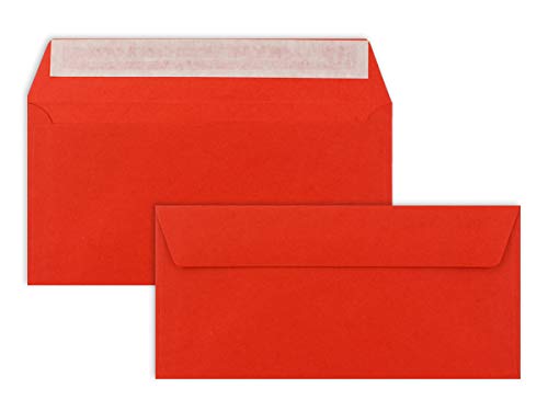1000 Brief-Umschläge DIN Lang - leuchtendes Rot - 110 g/m² - 11 x 22 cm - sehr formstabil - Haftklebung - Qualitätsmarke: FarbenFroh by GUSTAV NEUSER