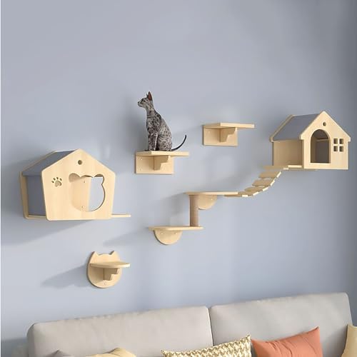 Kletterwand Katzen, Katzen Kletterwand DIY-Set, Kletterregale, Katzenregale, Inklusive Katzenkratzbaum, Verbindungsbrücke, Haus und Sprungplattform (Size : Style 2)