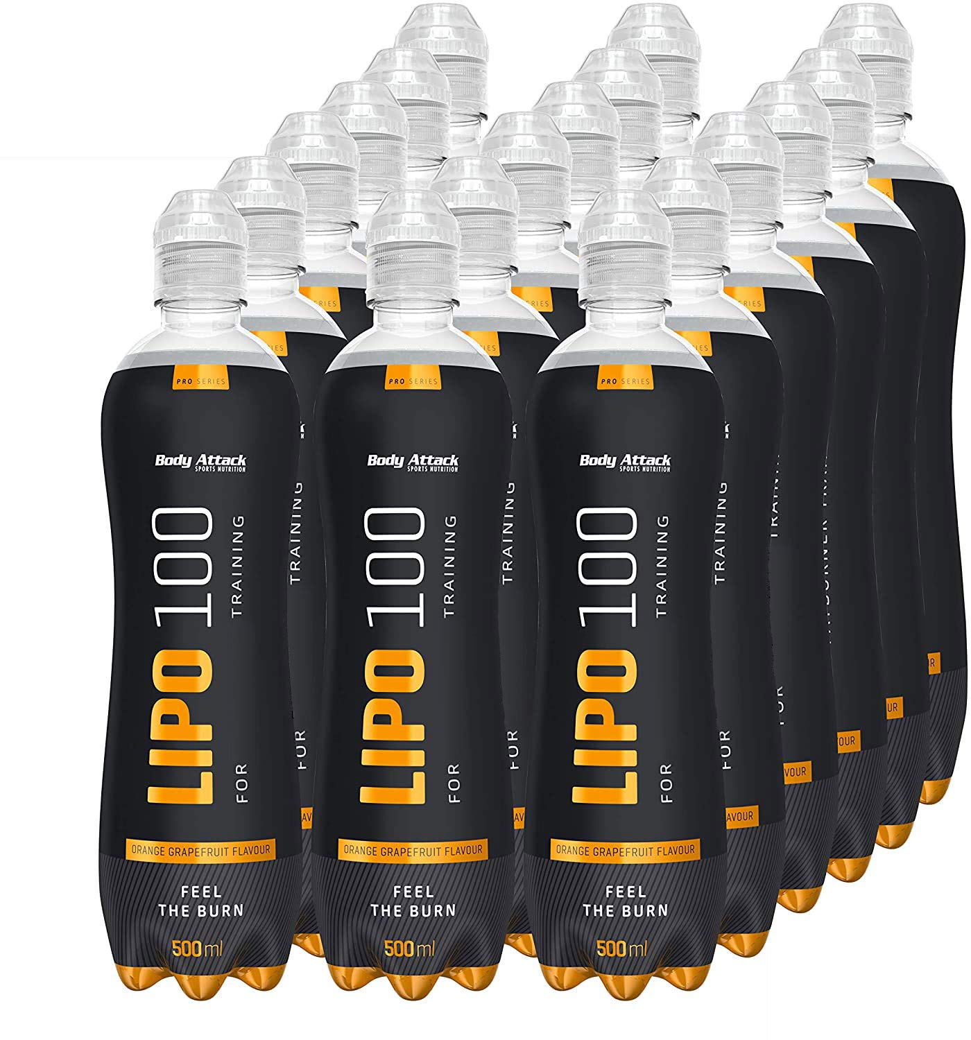 Body Attack Lipo 100 Drink, Orange Grapefruit, 1er Pack (18x 500ml + Pfand (18x 0,25€))