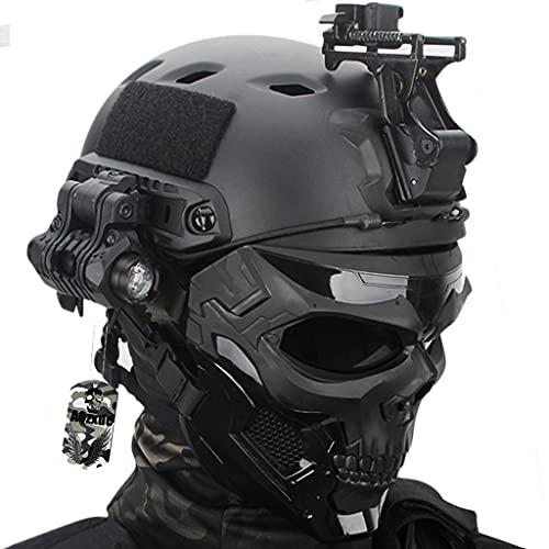AQzxdc Airsoft Schutzhelm Sets, Fast Tactical Helm mit Full Protect Face Skull Maske und Taschenlampe, NVG Mount Game Kit, für Paintball, Halloween, Cosplay, BBS,Sets b