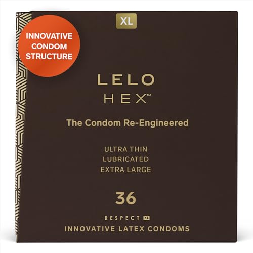 LELO HEX Respect, XL-Größe, luxuriöse Kondome mit einer einzigartigen hexagonalen Struktur, dünnes aber starkes Latexkondom, befeuchtet (36 Kondome)