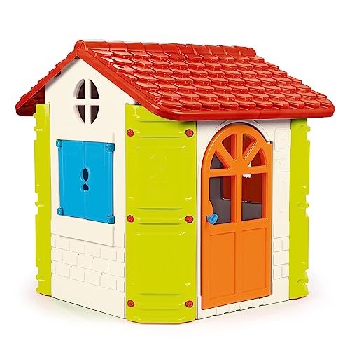 FEBER - Feber-Haus, Gartenhaus in blau rot orange und grün, für Jungen und Mädchen, stabil und sicher, Kinderhaus für das Spielen im Freien, 2 bis 6 Jahre, Famosa (800010248)